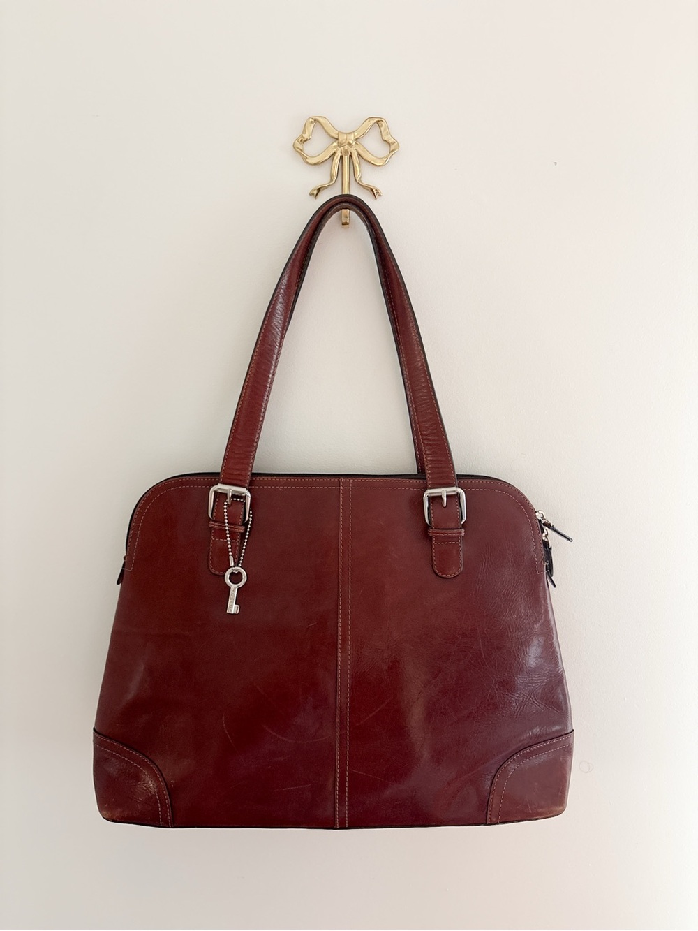 Fossil Positano Genuine Leather Work Tote / Laptop Bag – Cognac Brown